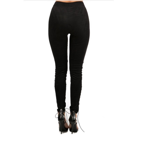 Vegan Suede High Waist Lace Up Leggings - Picture 4 of 8